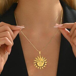 Neiman Marcus 18K Gold Plated Aztec Sun Pendant Necklace